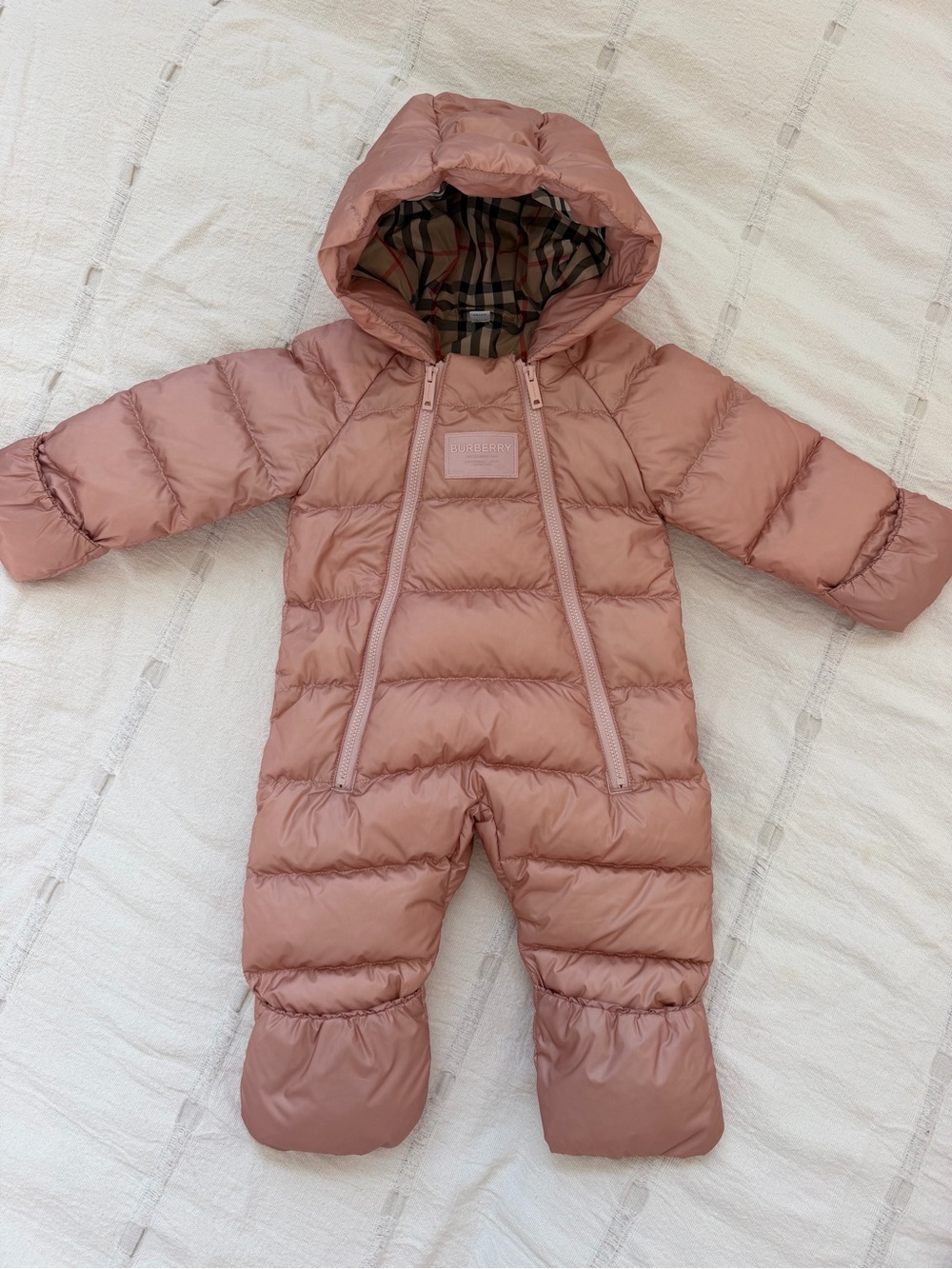 Burberry Dusty Pink Quilted Baby One-Piece Snowsuit